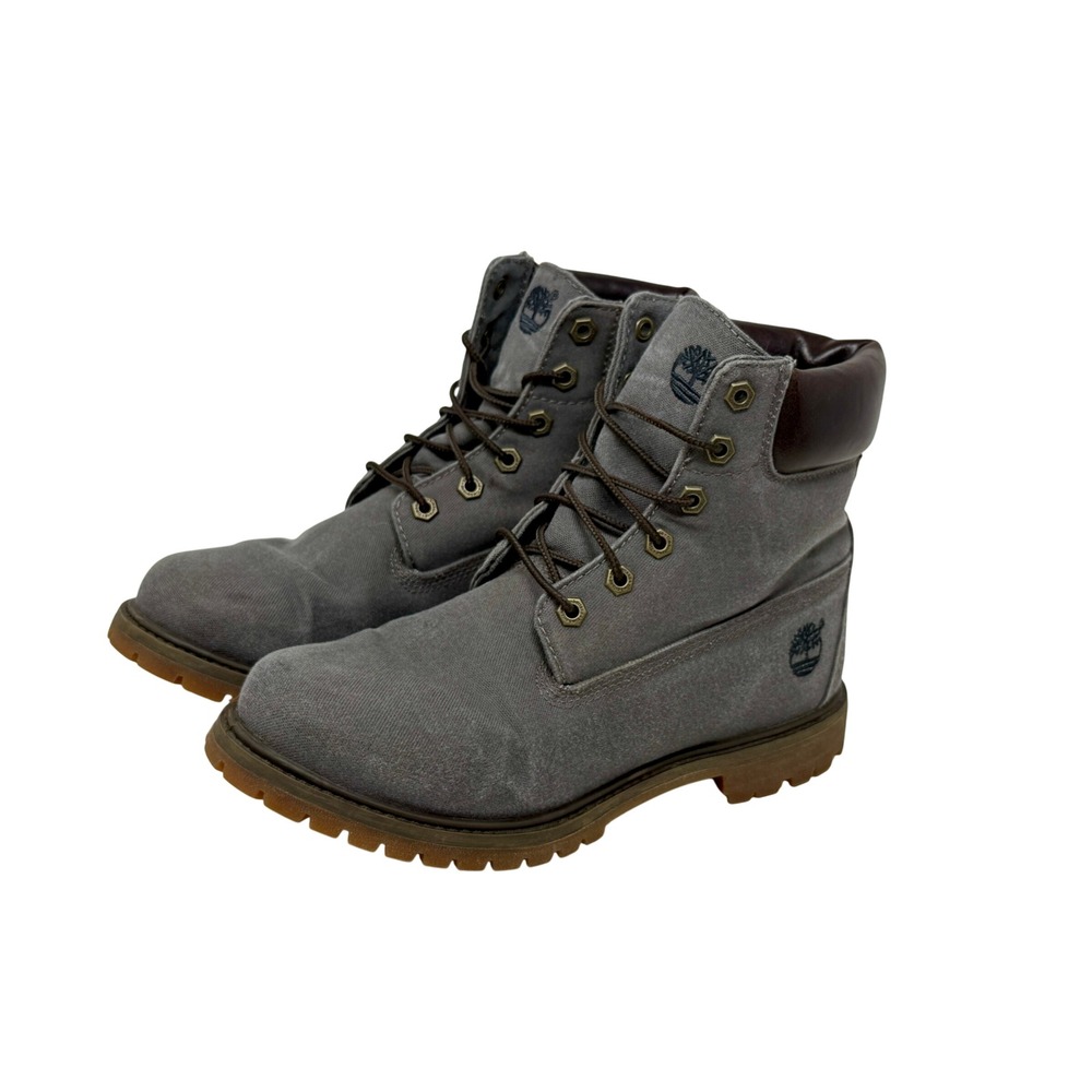 Timberland 6 Inch Premium Canvas Boots Grey Brown A14A4 Women's Sz 9 = Men's 7.5